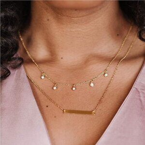 NWT Fosterie Gold Layered Bar & Gem Necklace